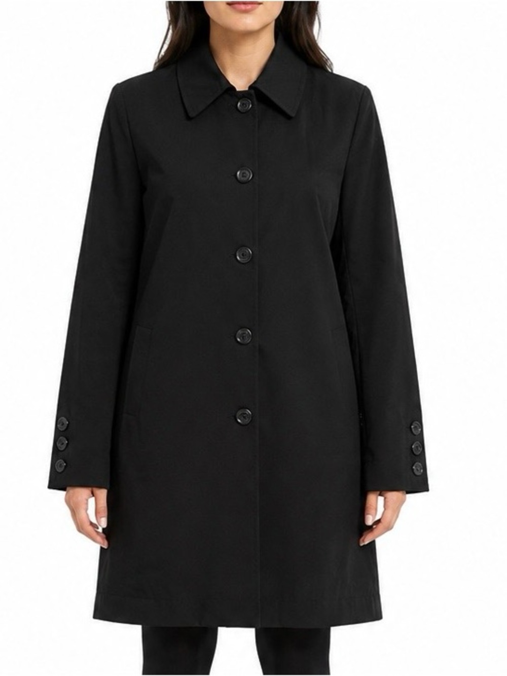 Braetan Black Single Breasted Knee Length Car Coat Women’s XLarge